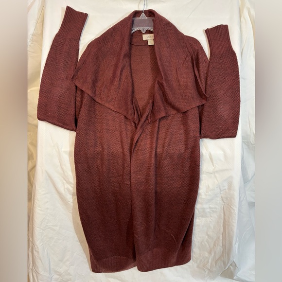 LOFT outlet long line flyaway maroon shimmer sweater, Small, EUC - Picture 3 of 6
